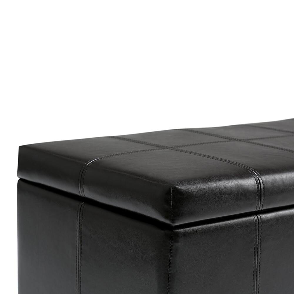 Alt View 13. Simpli Home - Dover Rectangular Polyurethane Faux Leather Bench Ottoman With Inner Storage - Midnight Black.