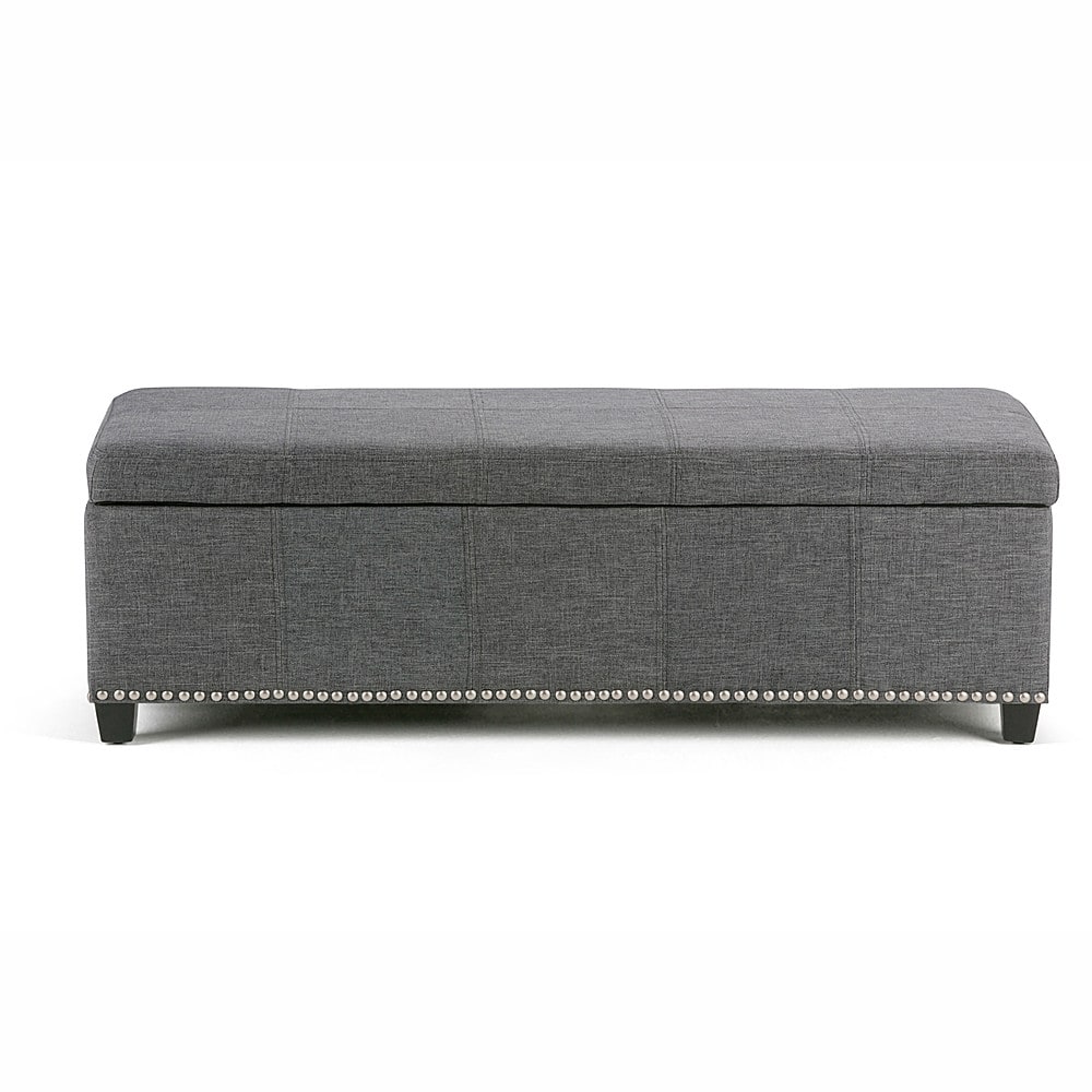 Angle View: Simpli Home - Kingsley Rectangular Polyester Bench Ottoman With Inner Storage - Slate Gray