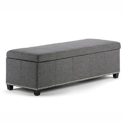 Simpli Home - Kingsley Rectangular Polyester Bench Ottoman With Inner Storage - Slate Gray