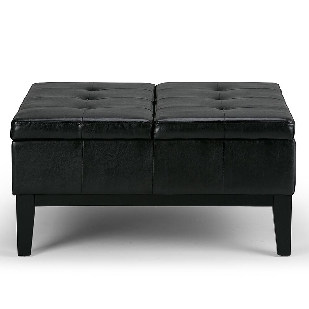 Angle. Simpli Home - Dover Square Polyurethane Faux Leather Bench Ottoman With Inner Storage - Midnight Black.