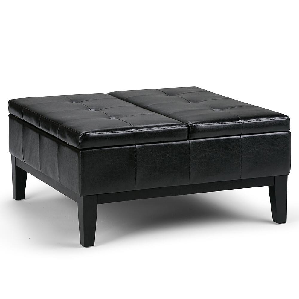 Front. Simpli Home - Dover Square Polyurethane Faux Leather Bench Ottoman With Inner Storage - Midnight Black.
