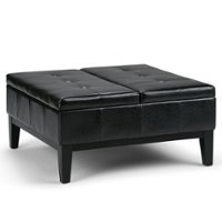Simpli Home - Dover Square Polyurethane Faux Leather Bench Ottoman With Inner Storage - Midnight Black - Front_Zoom