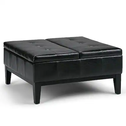 Front. Simpli Home - Dover Square Polyurethane Faux Leather Bench Ottoman With Inner Storage - Midnight Black.