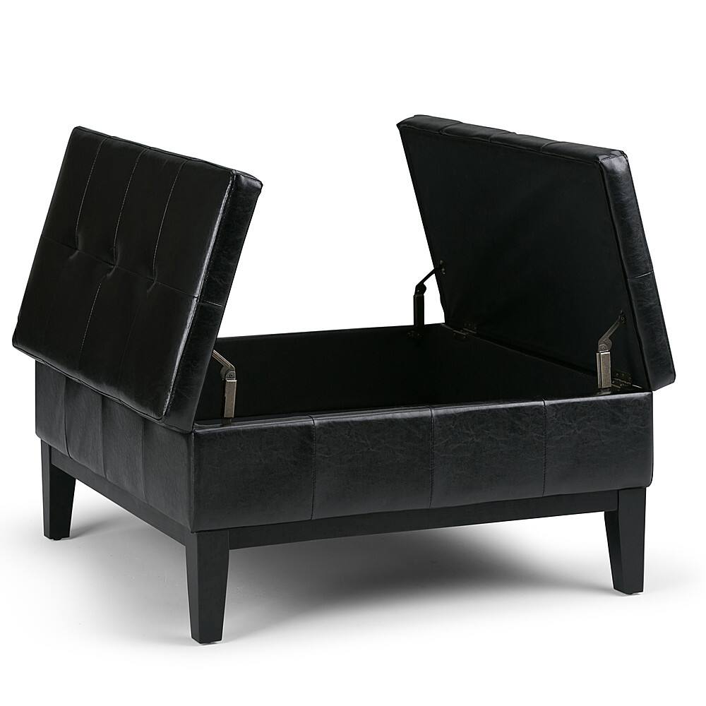 Alt View 11. Simpli Home - Dover Square Polyurethane Faux Leather Bench Ottoman With Inner Storage - Midnight Black.