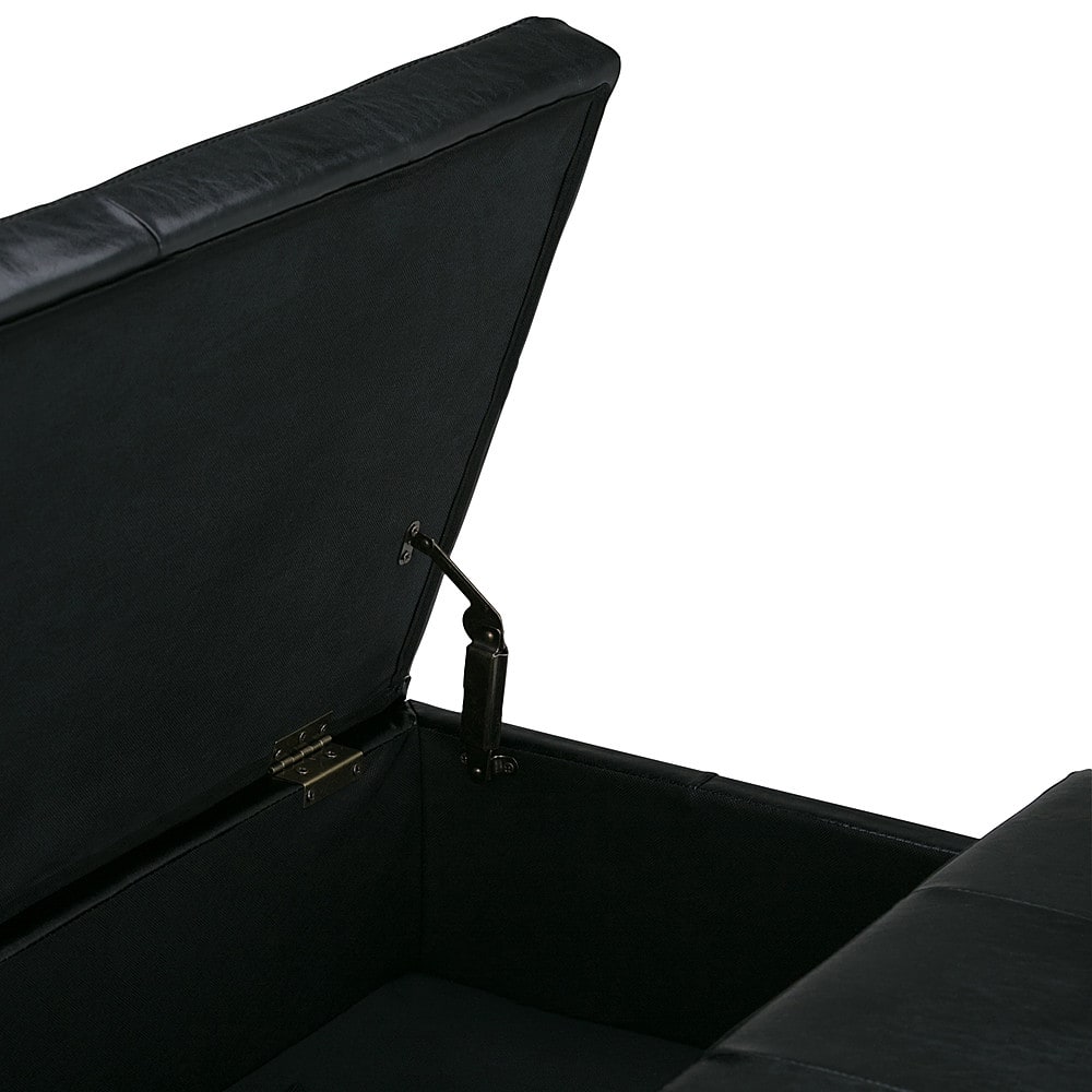 Alt View 12. Simpli Home - Dover Square Polyurethane Faux Leather Bench Ottoman With Inner Storage - Midnight Black.
