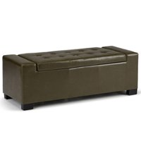 Simpli Home - Laredo Rectangular Polyurethane Faux Leather Bench Ottoman With Inner Storage - Deep Olive Green - Front_Zoom