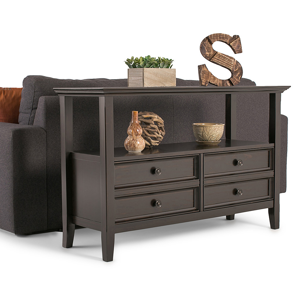 Left View: Simpli Home - Amherst Rectangular Pine Wood 2-Drawer Console Table - Dark American-Brown