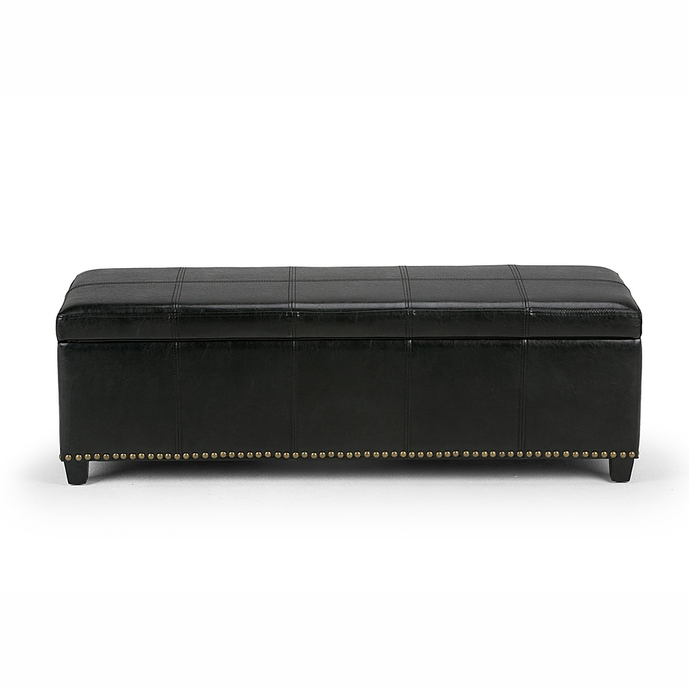 Angle View: Simpli Home - Kingsley Rectangular Bonded Leather Bench Ottoman With Inner Storage - Midnight Black