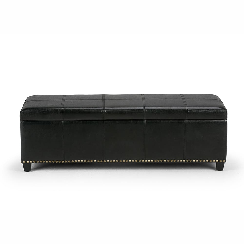 Angle. Simpli Home - Kingsley Rectangular Bonded Leather Bench Ottoman With Inner Storage - Midnight Black.