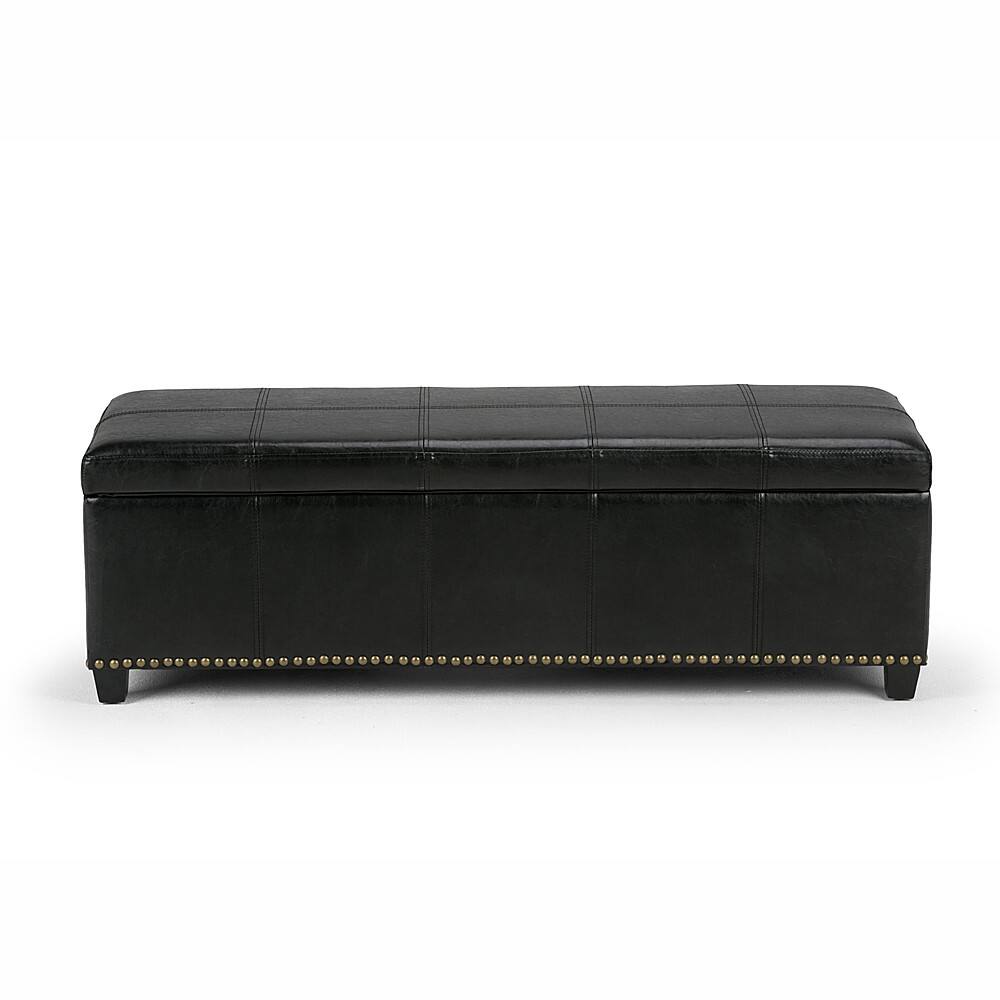 Angle. Simpli Home - Kingsley Rectangular Bonded Leather Bench Ottoman With Inner Storage - Midnight Black.