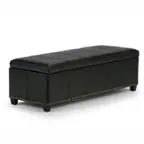 Front. Simpli Home - Kingsley Rectangular Bonded Leather Bench Ottoman With Inner Storage - Midnight Black.