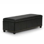 Front Zoom. Simpli Home - Kingsley Rectangular Bonded Leather Bench Ottoman With Inner Storage - Midnight Black.