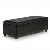 Simpli Home - Kingsley Rectangular Bonded Leather Bench Ottoman With Inner Storage - Midnight Black - Front_Zoom
