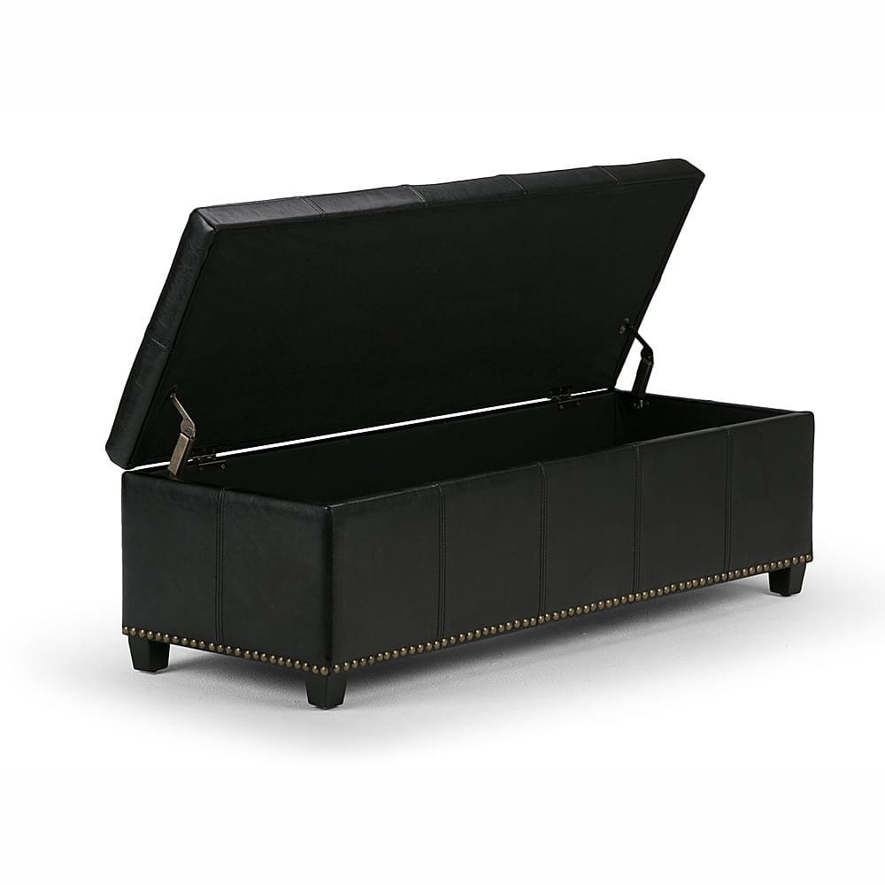 Alt View 11. Simpli Home - Kingsley Rectangular Bonded Leather Bench Ottoman With Inner Storage - Midnight Black.