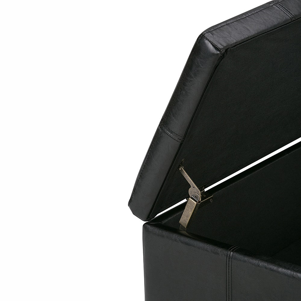 Alt View 12. Simpli Home - Kingsley Rectangular Bonded Leather Bench Ottoman With Inner Storage - Midnight Black.