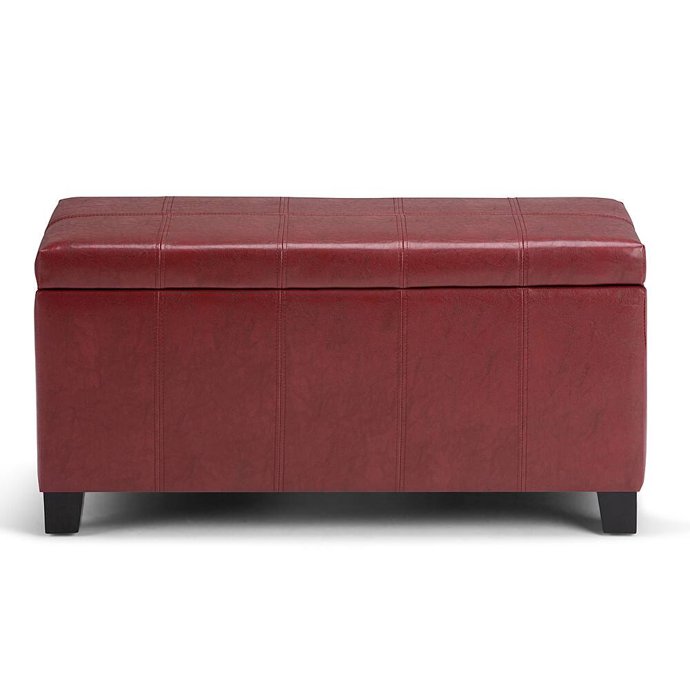 Angle. Simpli Home - Dover Rectangular Polyurethane Faux Leather Bench Ottoman With Inner Storage - Radicchio Red.
