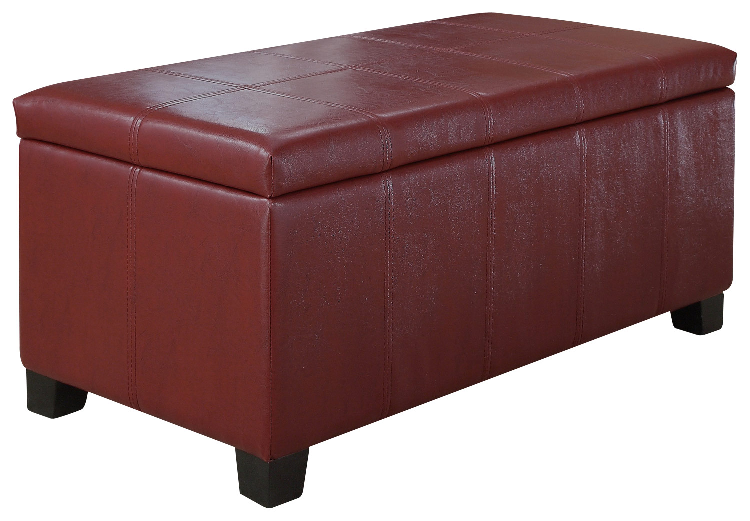 Simpli Home - Dover Rectangular Polyurethane Faux Leather Bench Ottoman With Inner Storage - Radicchio Red