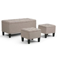 Simpli Home - Dover Rectangular Polyester Fabric Storage Ottoman Bench (Set of 3) - Natural - Front_Zoom