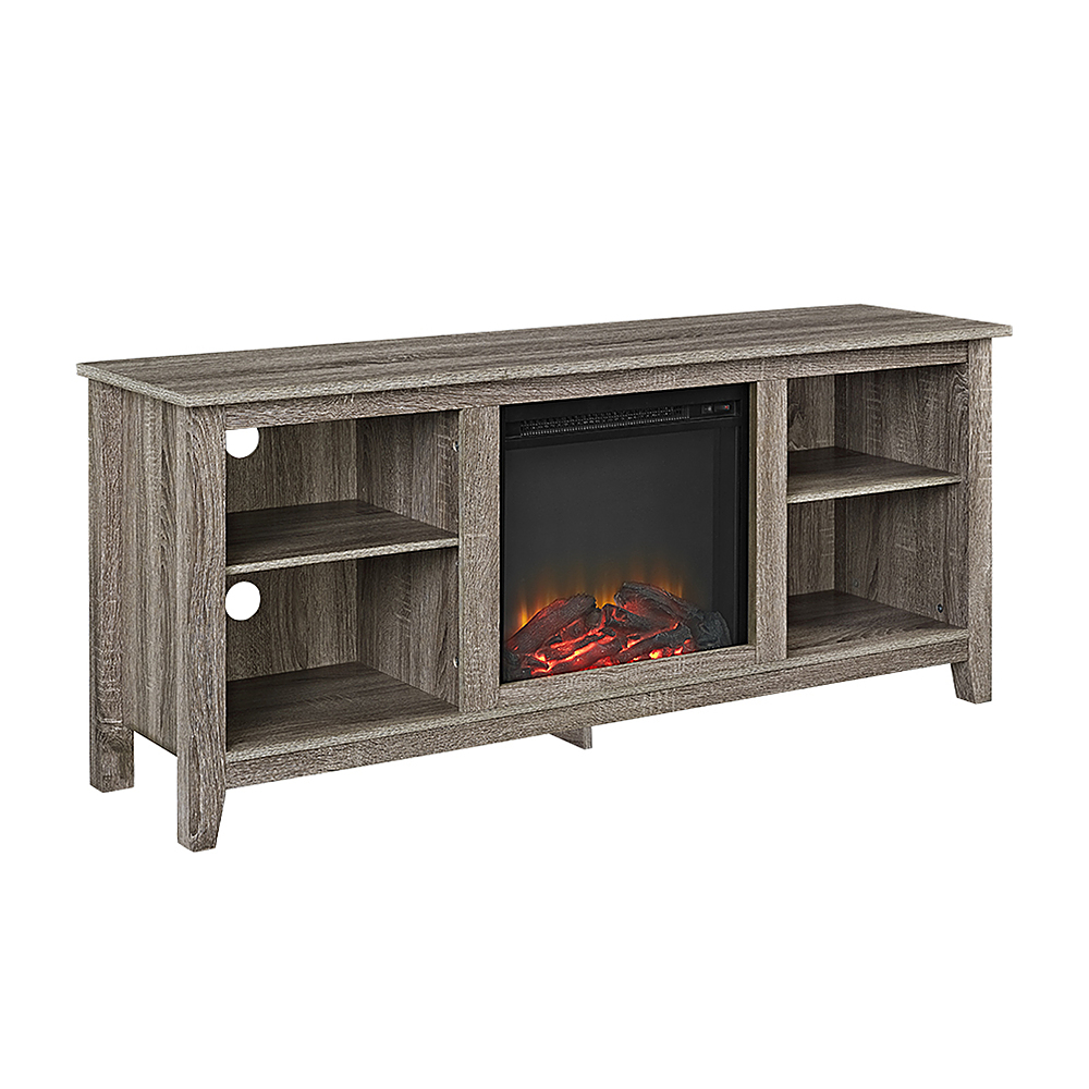 Angle View: Walker Edison - 58" Open Storage Fireplace TV Stand for Most TVs Up to 65" - Driftwood
