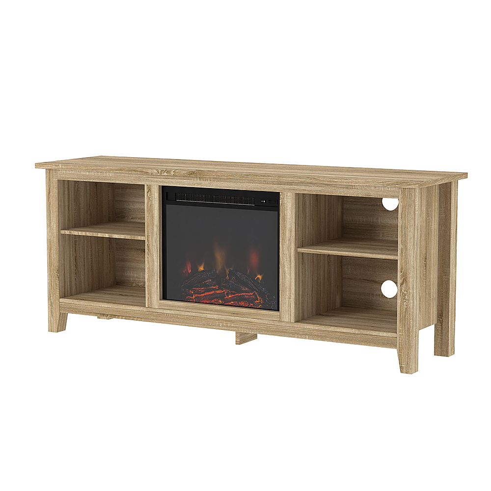 Left View: Walker Edison - 58" Open Storage Fireplace TV Stand for Most TVs Up to 65" - Driftwood