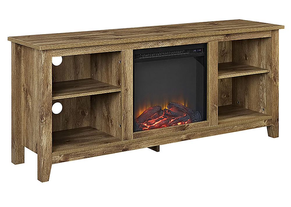 Angle View: Walker Edison - Open Storage Fireplace TV Stand for Most TVs Up to 65" - Barnwood