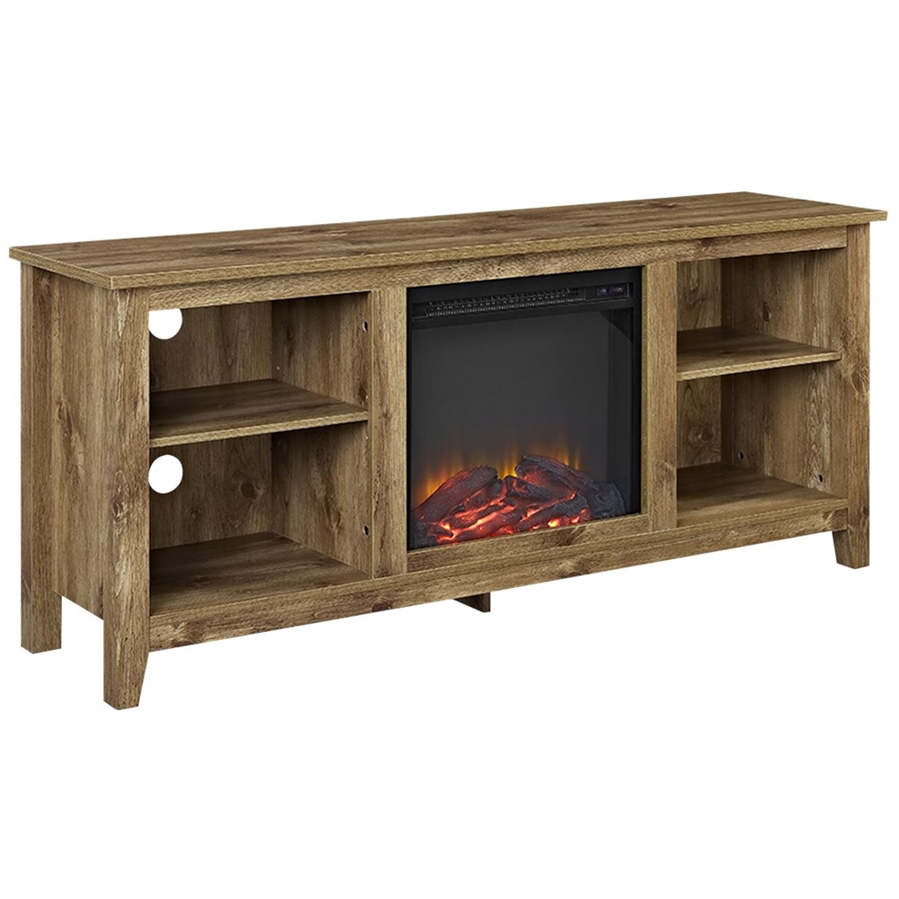 Left View: Walker Edison - Fireplace Storage TV Stand for Most TVs Up to 65" - White Wash