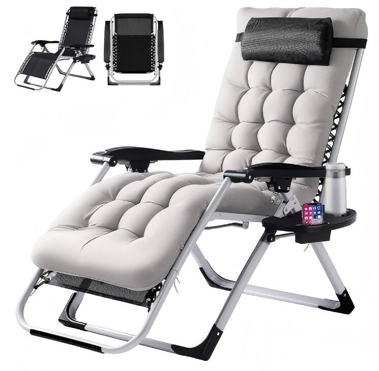 Left. Bestier - Zero Gravity Chair, Reclining Camping Lounge Chair for Indoor & Outdoor, with Cup Holder Tray & Removable Cushion - Grey.