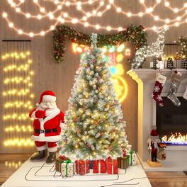 Gymax - 5 FT Pre-Lit Christmas Tree Artificial Hinged Christmas Tree w/ 200 Warm-White LED Lights & 450 Branch Tips - Green, White