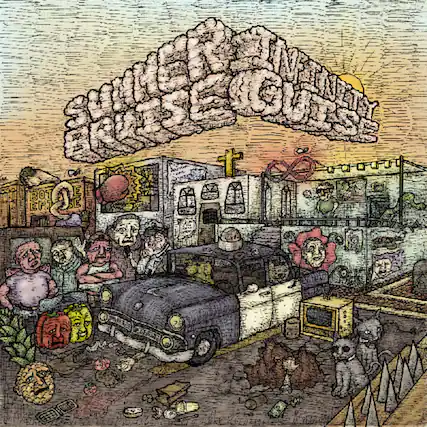 Sure, here is the corrected and grouped text from the image:
**Top:**
- "SUMMER IN THE CITY"
- "BRICKHOUSE"
**Left Side:**
- "BOT"
- "EP"
**Right Side:**
- "B" (partially visible, likely part of a word or signature)