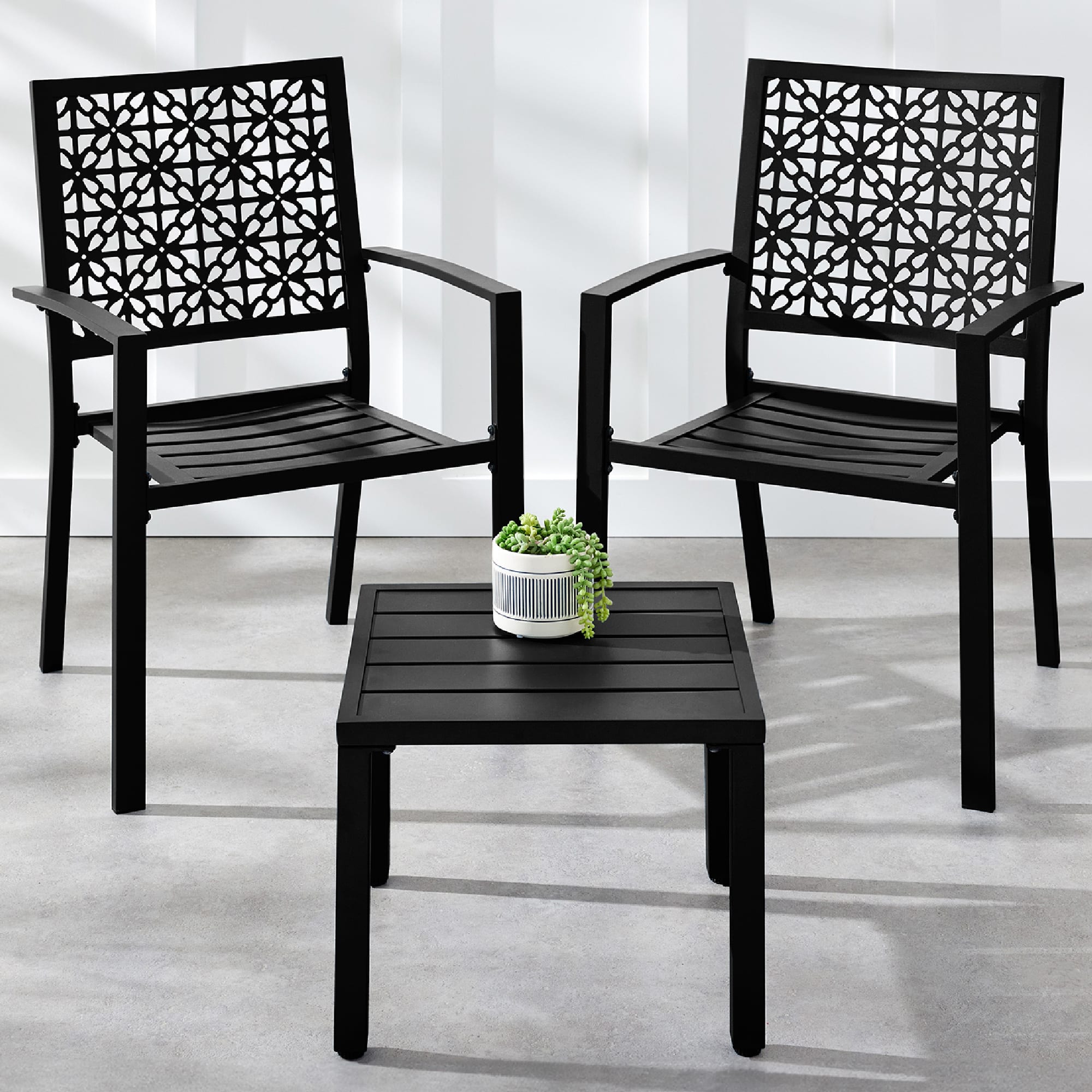 Front. Best Choice Products - 3-Piece Stackable Steel Outdoor Conversation Bistro Set - Black.