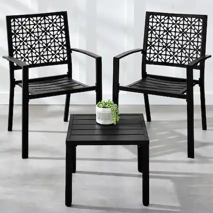 Front. Best Choice Products - 3-Piece Stackable Steel Outdoor Conversation Bistro Set - Black.