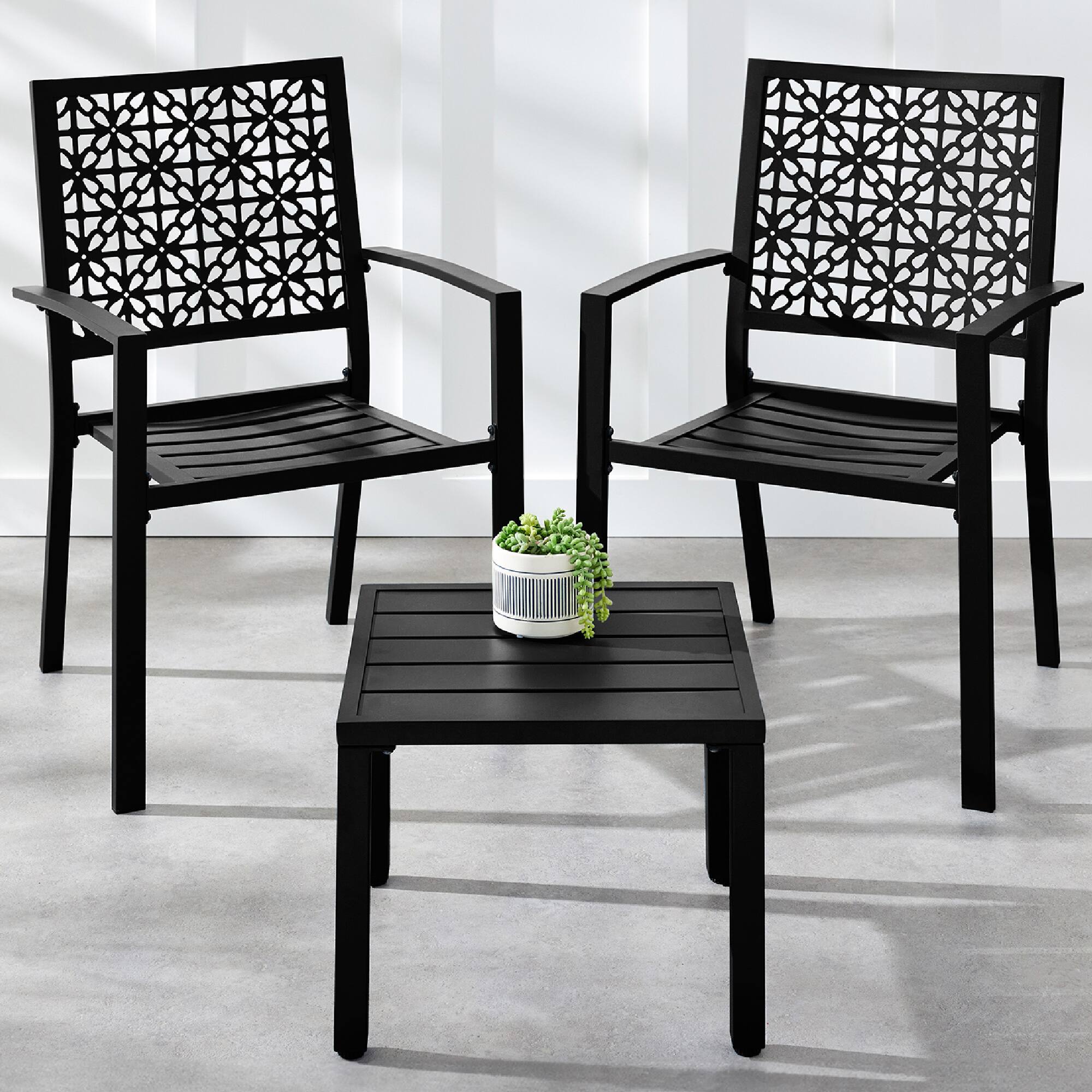 Front. Best Choice Products - 3-Piece Stackable Steel Outdoor Conversation Bistro Set - Black.