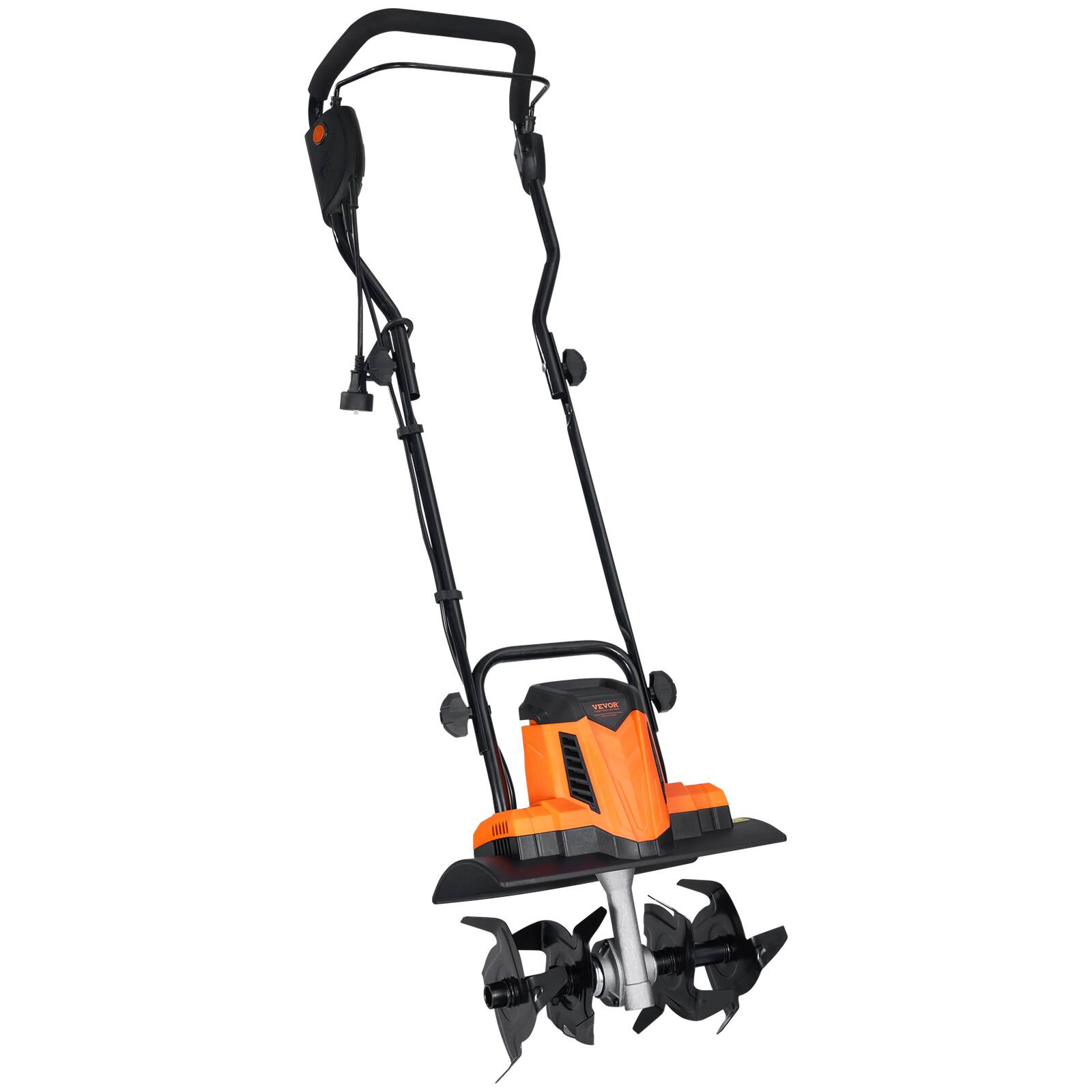 Alt View 5. VEVOR - 10 Amp Electric Tiller, 14" Tilling Width 3.94" Tilling Depth Corded Electric Tiller/Cultivator, Steel Mn Tines - Black.