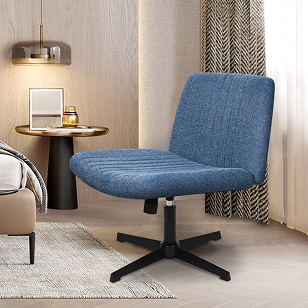 Alt View 2. Neo Chair - Criss Cross Chair No Wheels Armless Cross Legged Office Desk Comfy Vanity Makeup Chair for Home Office Fabric - Standard-Blue.