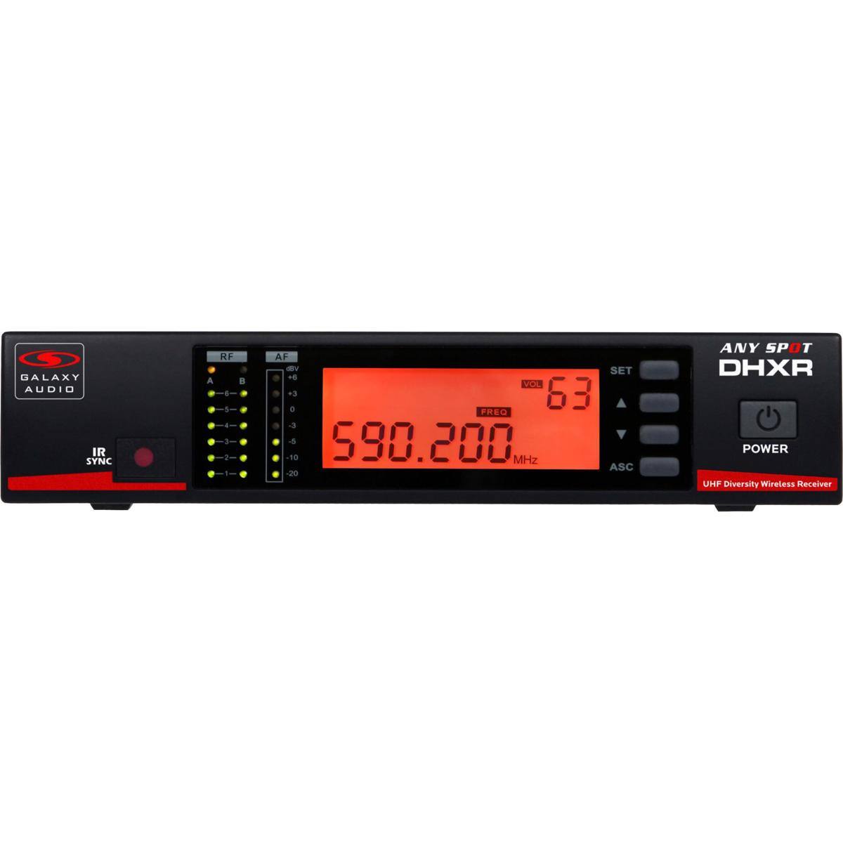 GALAXY AUDIO IR SYNC A RF 5-3 AF aV SET +6 VOL +3 a 63 FREO 3-5 590.200 10 MHz ASC -20 ANY SPOT DHXR POWER UHF Diversity Wireless Receiver