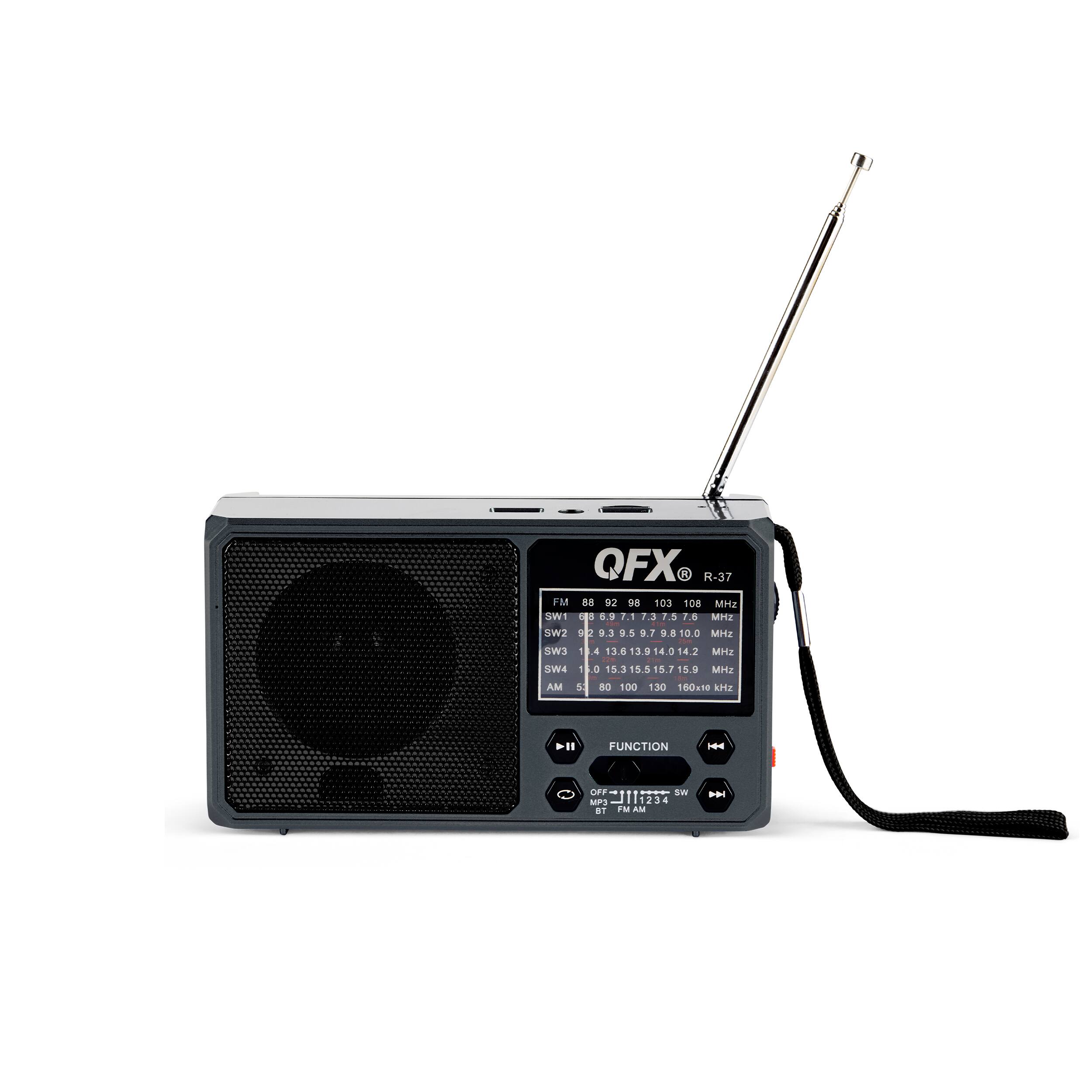 Alt View 11. QFX - Portable Solar Rechargeable 6-Band Radio with Bluetooth and Flashlight and AM/FM/SW - Black.
