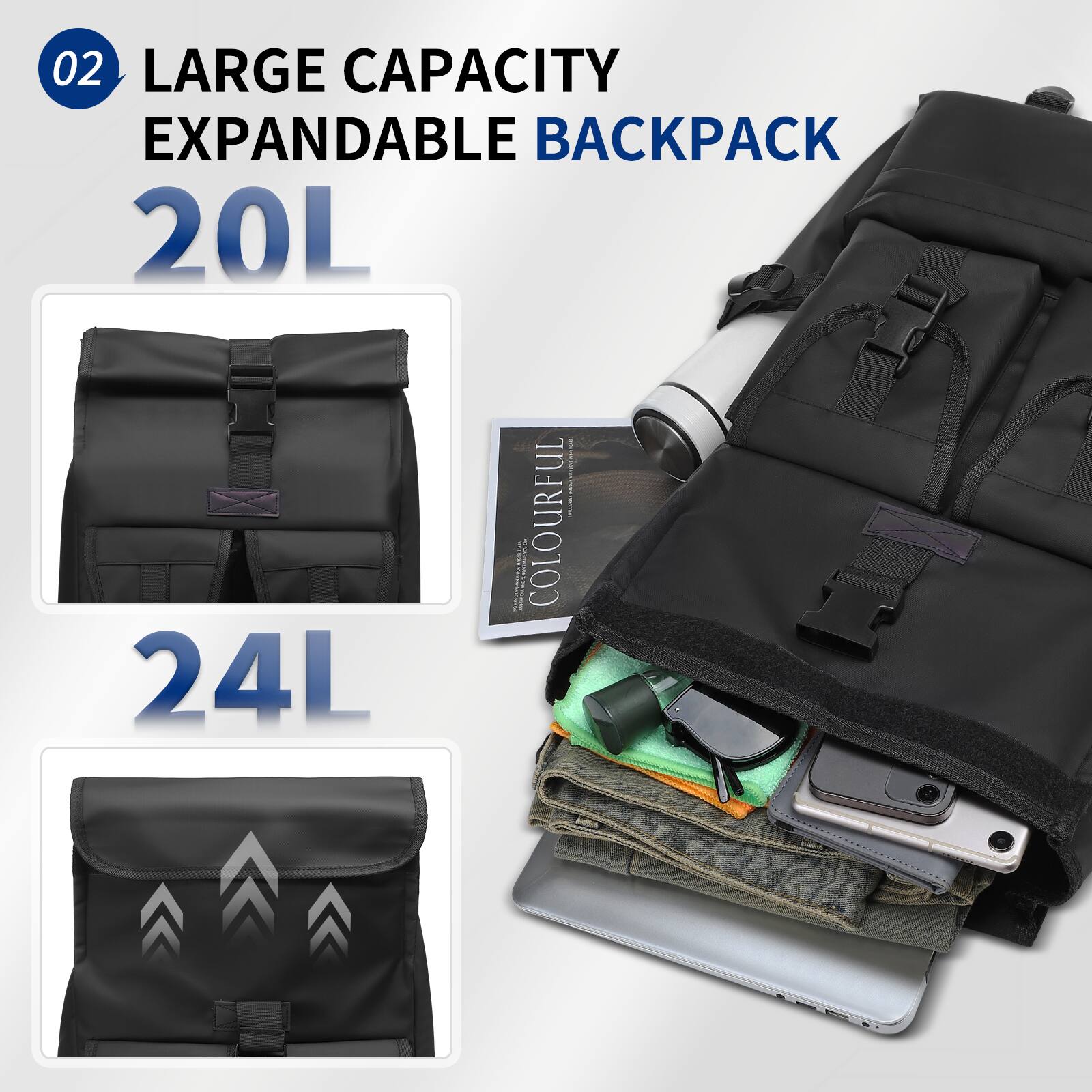 02 LARGE CAPACITY EXPANDABLE BACKPACK  
20L  
24L