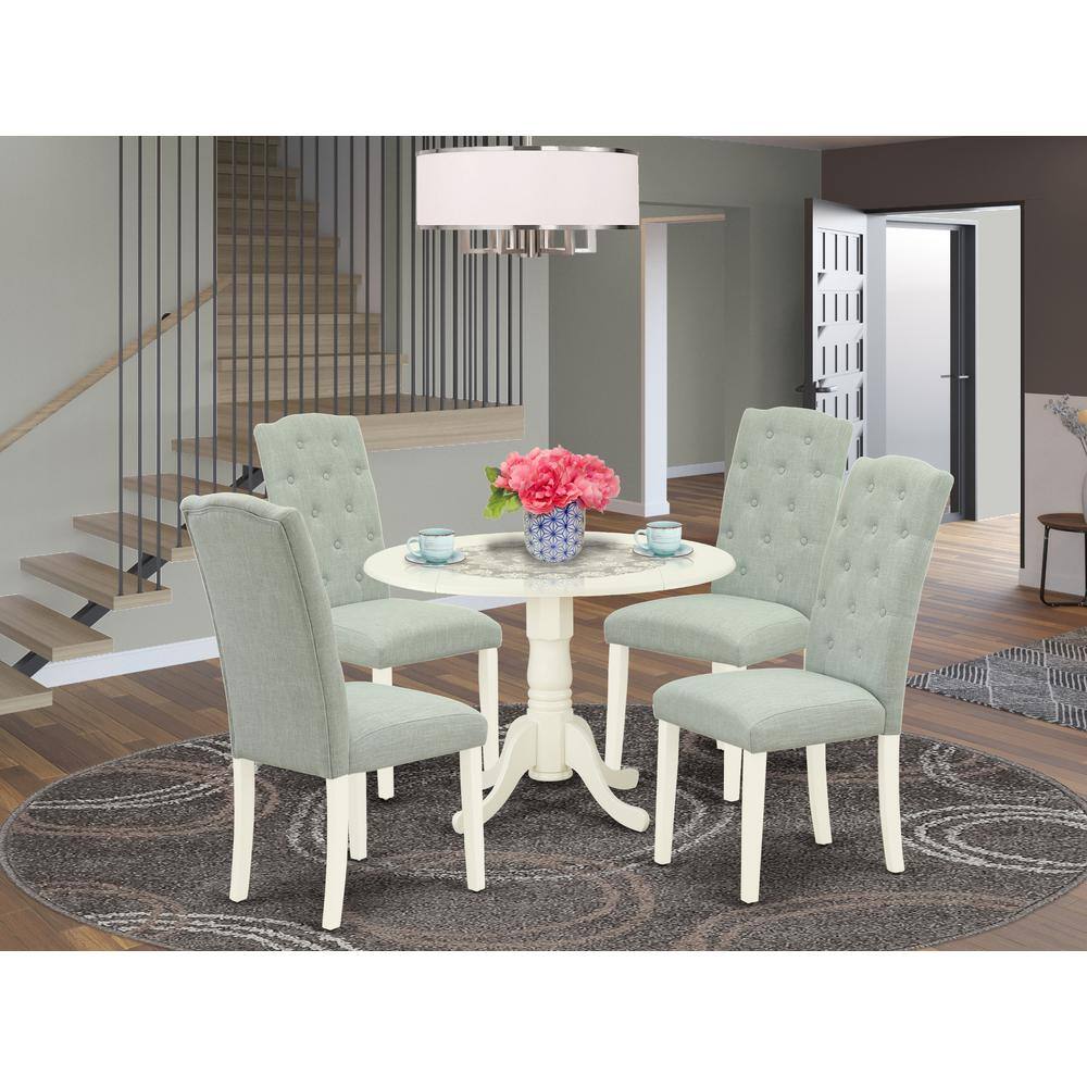 Left. East West Furniture - Dining Room Set Linen White - Brown.