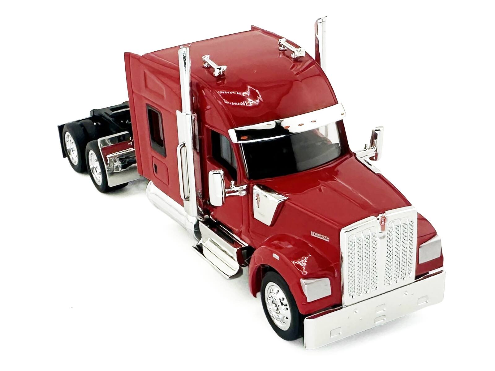 Angle. HO Logistics Replicas - Kenworth W990 with Stand Up Sleeper Cab Red 1/87 (HO) Plastic Model Car by HO Logistics - Red.
