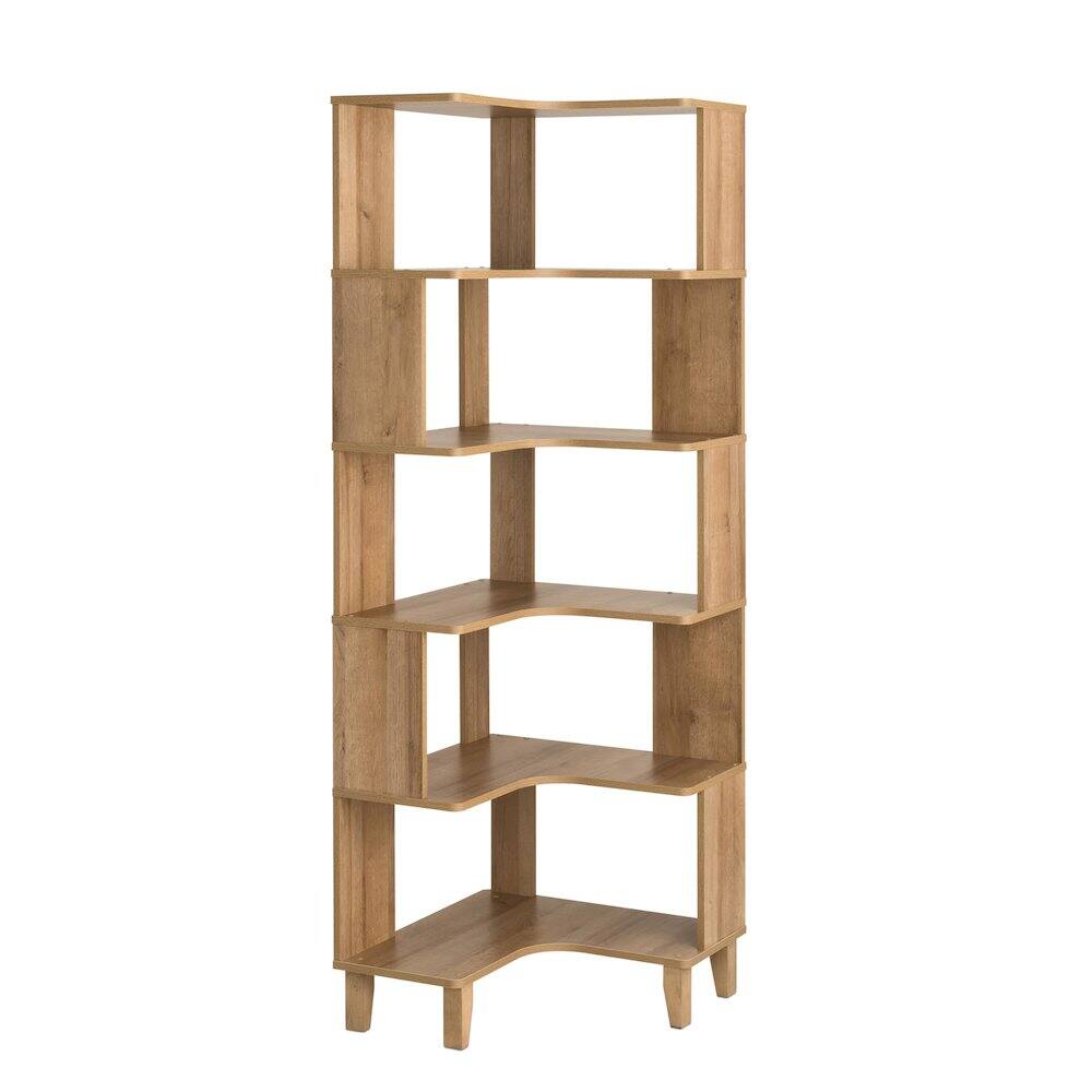 Front. Prepac - Nordik 6-Tier Corner Bookcase Natural Oak Engineered Wood Bookshelf - Natural.