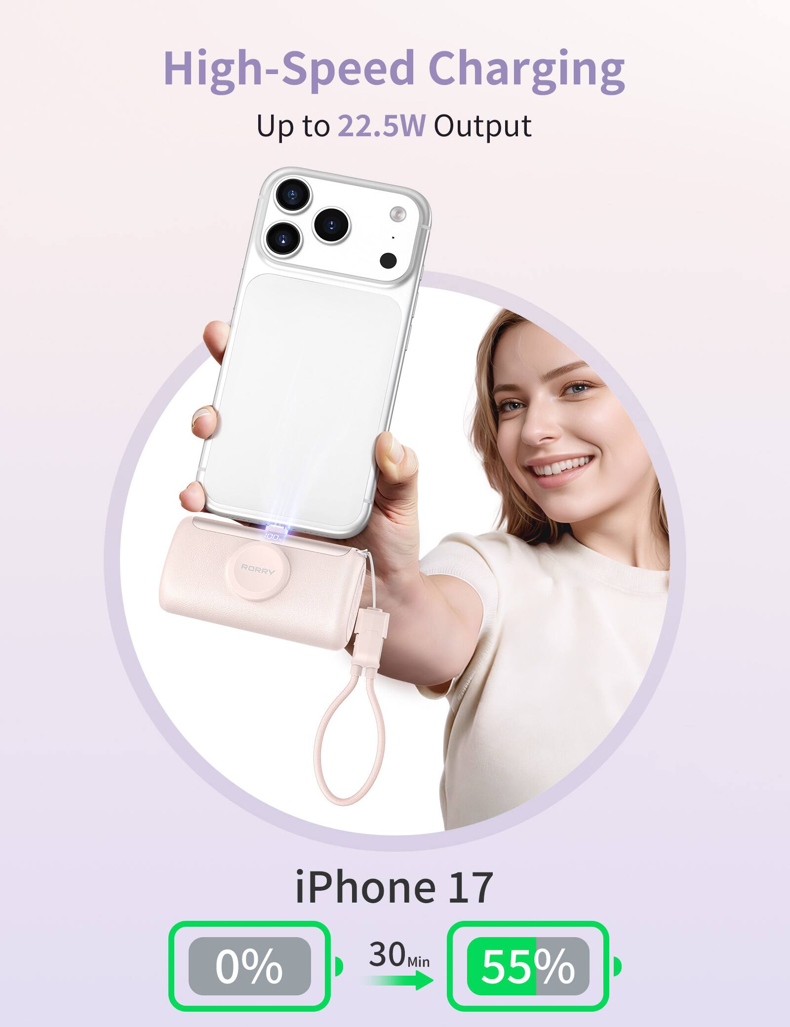 High-Speed Charging Up to 22.5W Output

GET
RORRY
iPhone 17
0%
30 Min
55%