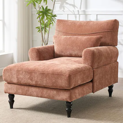 Front. Trinkets Crazed - Chaise Lounge Chair Indoor, Modern Leisure Sleeper Sofa Chair w/Double Deep Cushion, Accent Upholstered Readi - orange.