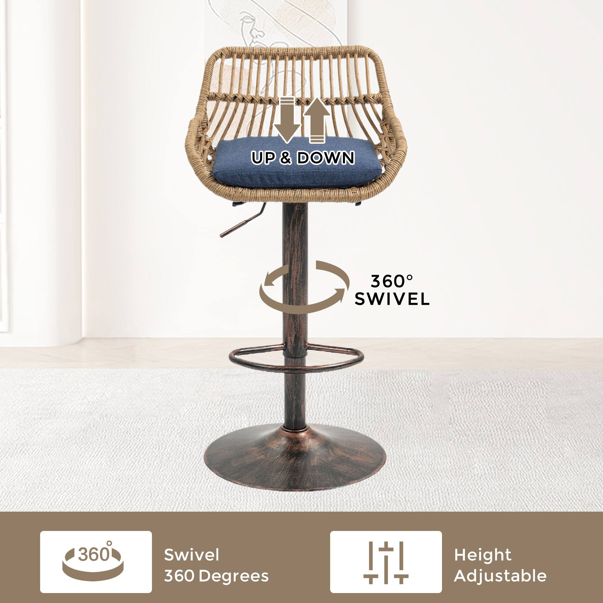 UP & DOWN  
360° SWIVEL  
360 Degrees  
Height Adjustable