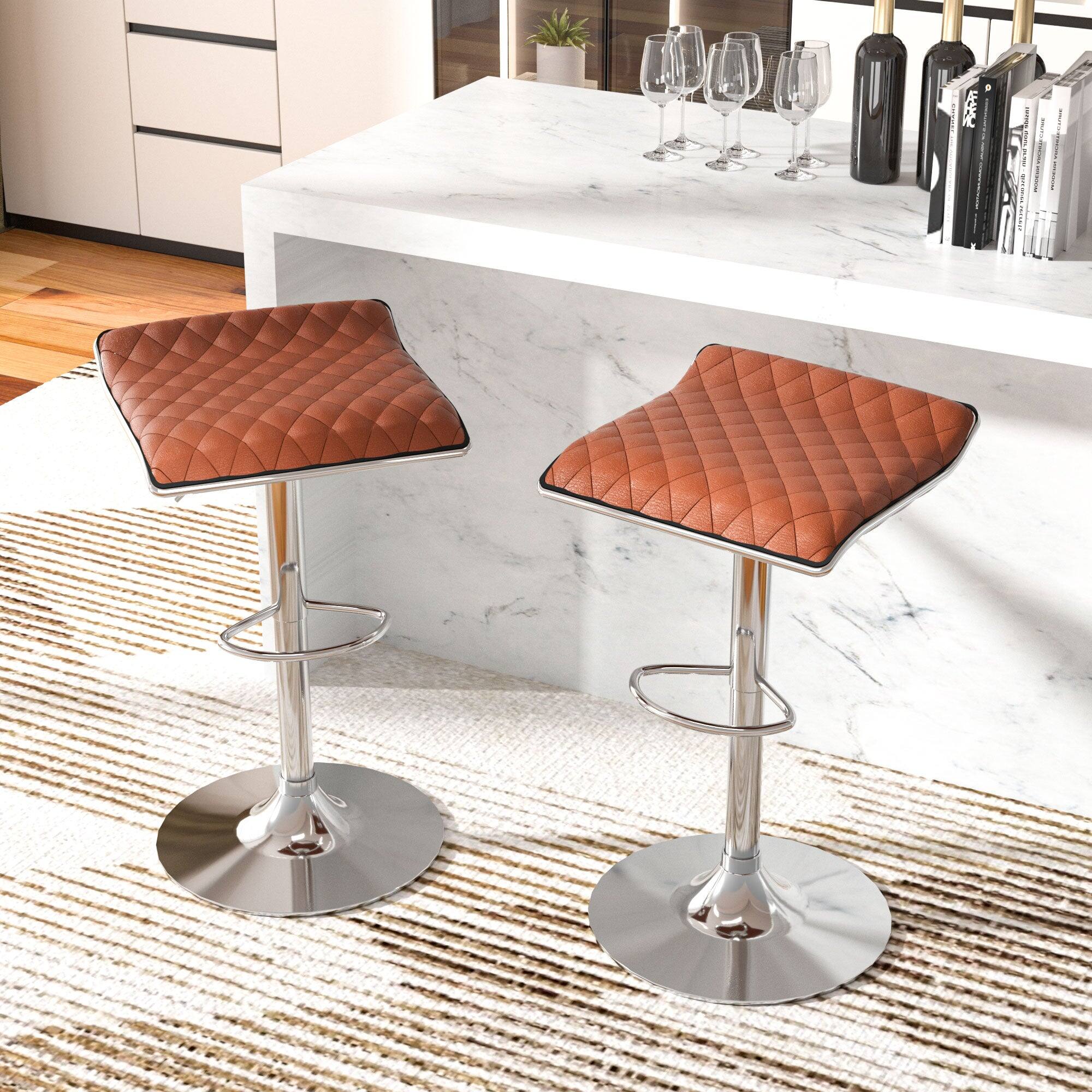Alt View 2. Vecelo - Adjustable Bar Stools Set of 2, Bar Height Stools for Kitchen Counter - Brown.