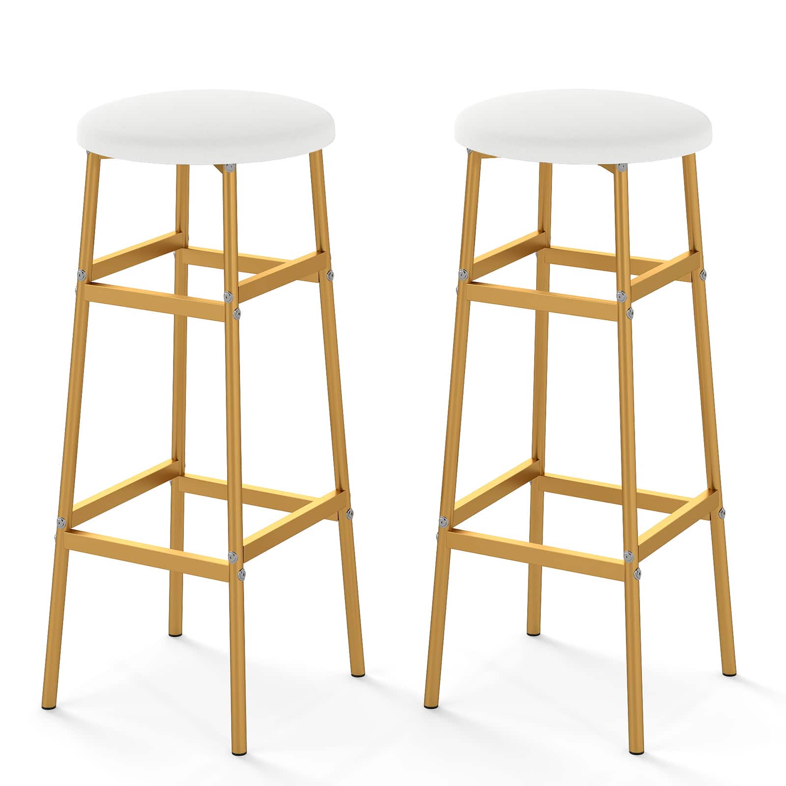 Gymax - Bar Stools Set of 2 w/ Sturdy Metal Frame and Footrest for Kitchen Island Golden - White