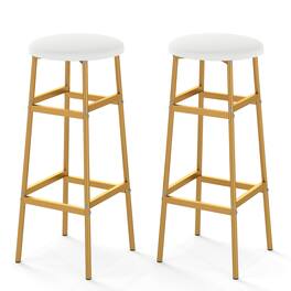 Gymax - Bar Stools Set of 2 w/ Sturdy Metal Frame and Footrest for Kitchen Island Golden - White