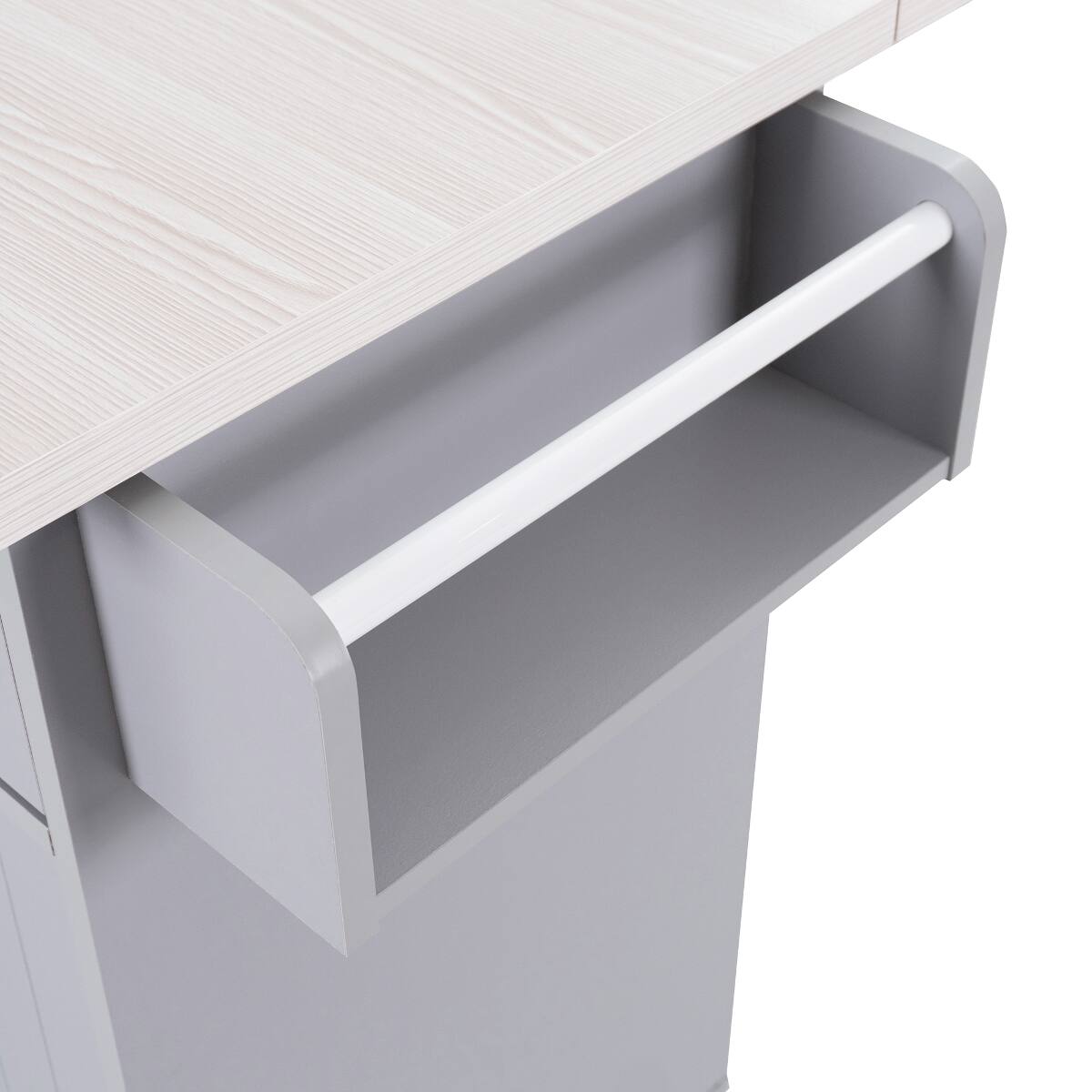 Angle. Loheer - Loheer Grey Kitchen Island with Trash Can Storage, Rolling Kitchen Cart with Drop Leaf and Spice Rack, 51-Inch - Grey.