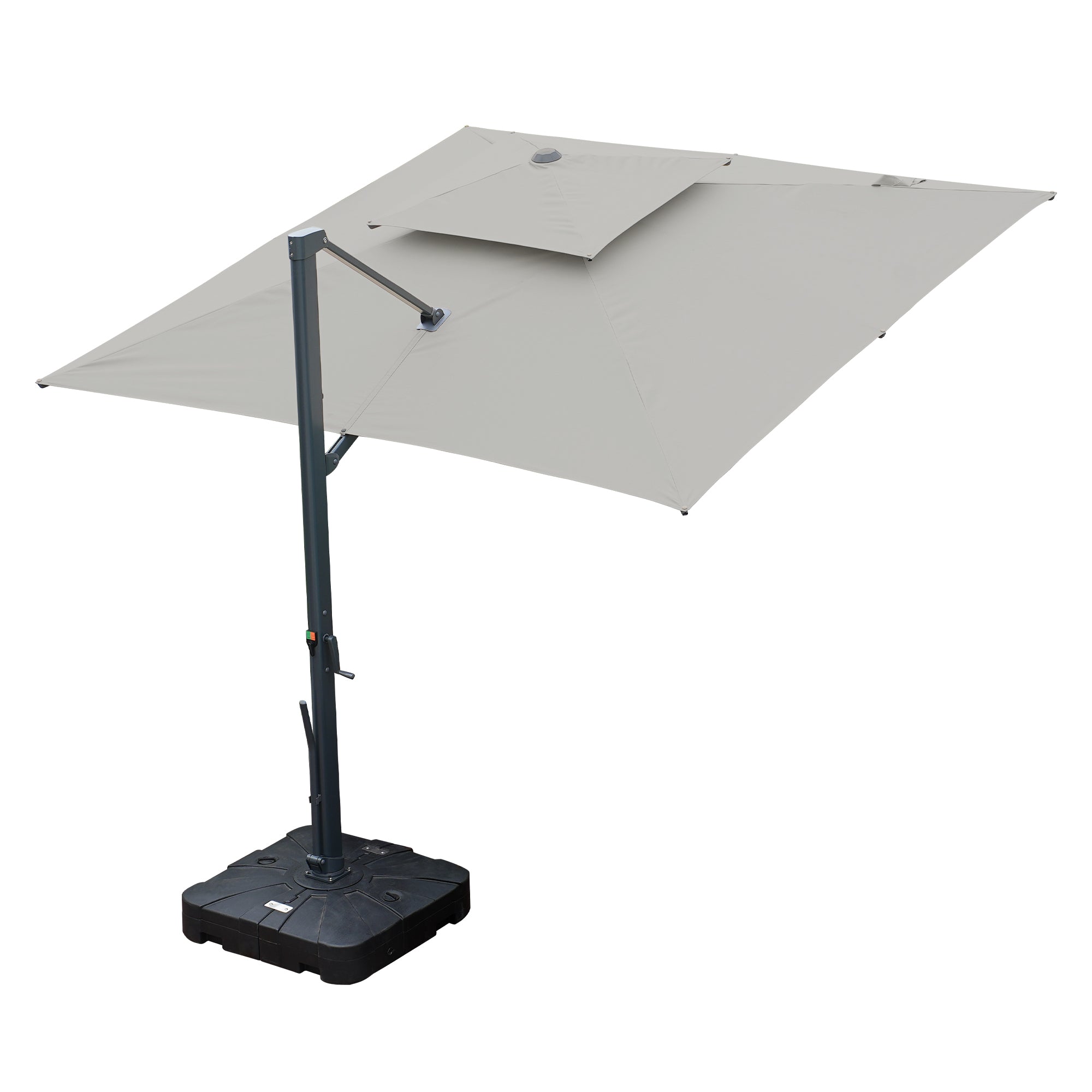 Left. Mondawe - 10x10ft Cantilever Patio Umbrella with DIY Drape Hook and Base - Gray.
