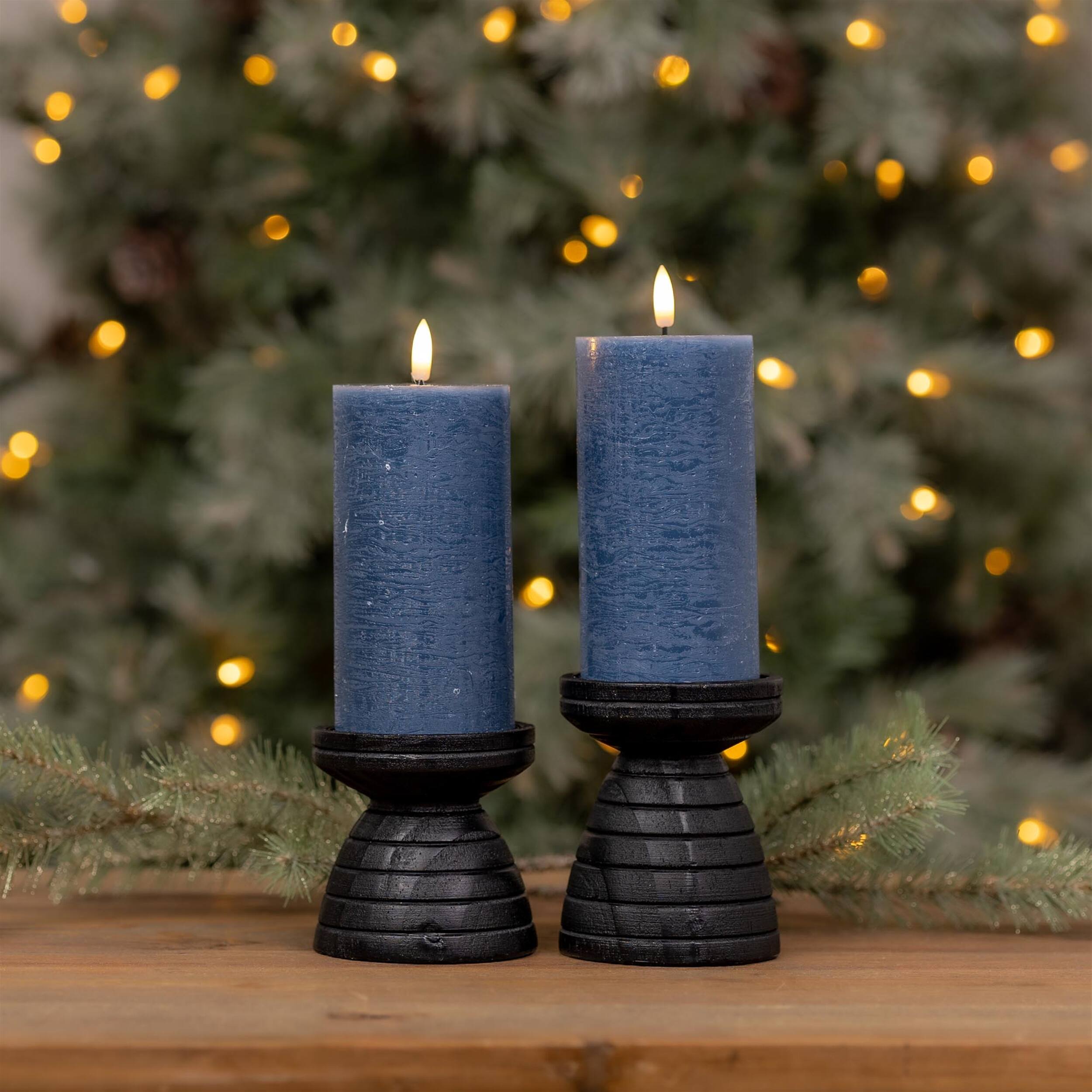 Angle. BreeBe - FIA Wick Blue Pillar Candle (Set of 2) - Blue.