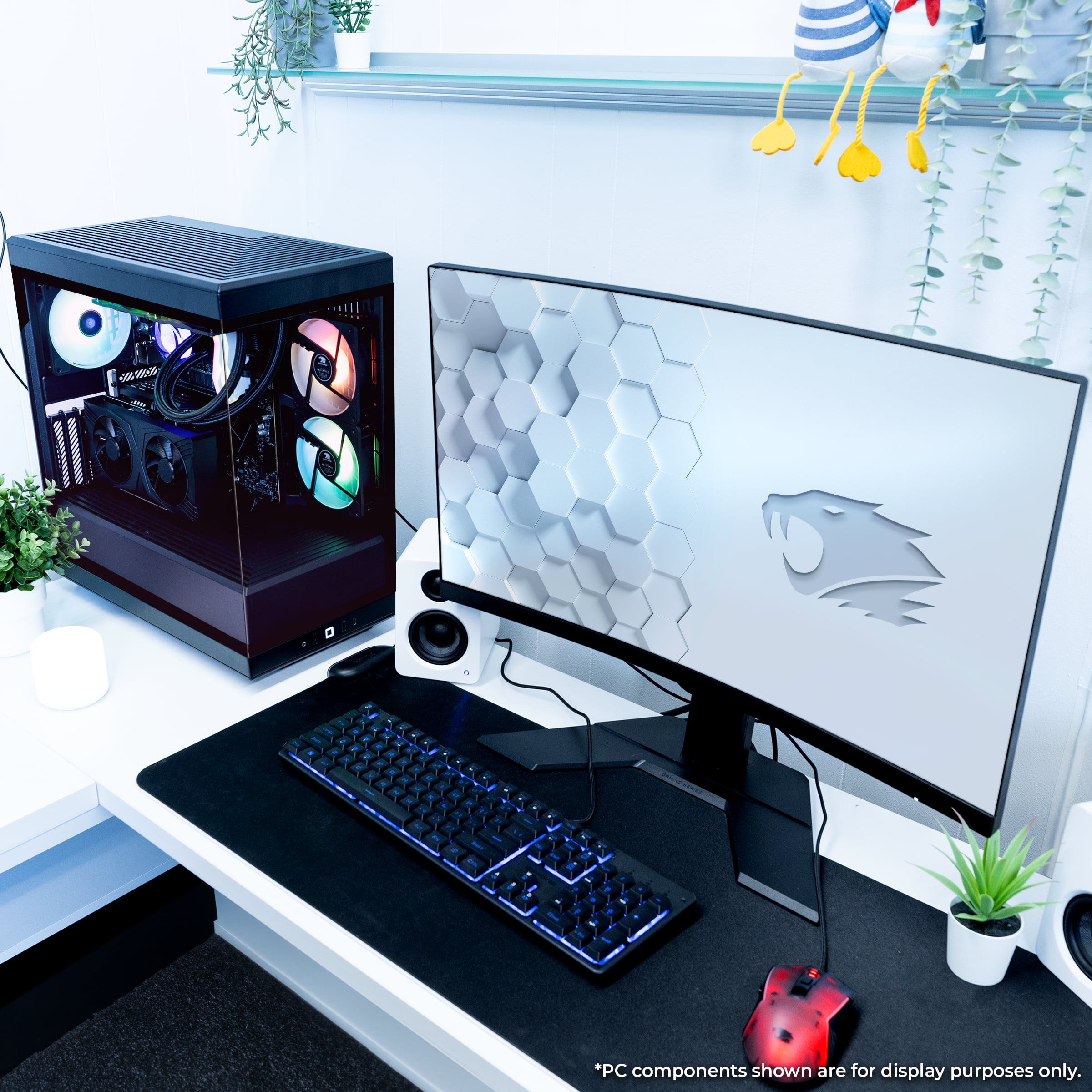 The text on the image reads: "PC components shown are for display purposes only."